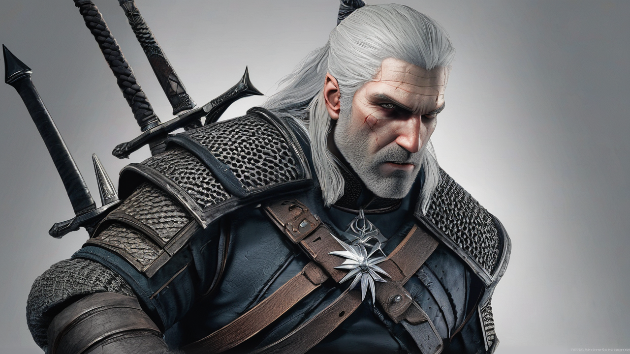 Geralt walczący z potworami w dynamicznej pozie z mieczem i używający znaku Igni