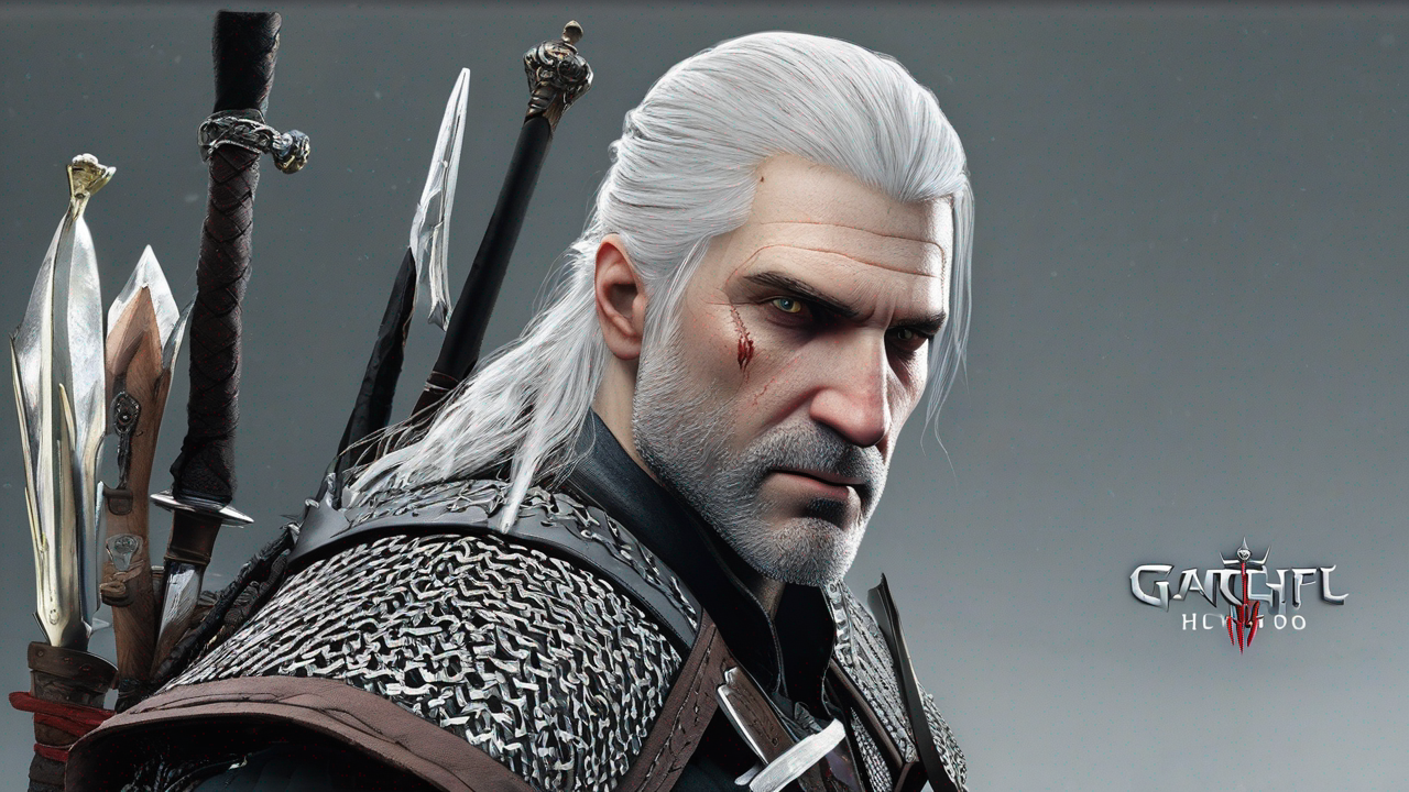 Geralt walczacy z potworem w lesie podczas burzy