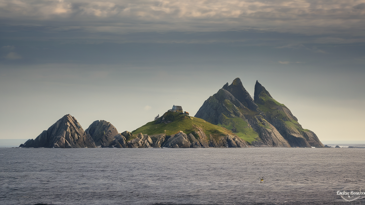 Skaliste wybrzeże Skellige z wikińskimi łodziami, dramatycznymi klifami i wzburzonym morzem pod burzowym niebem